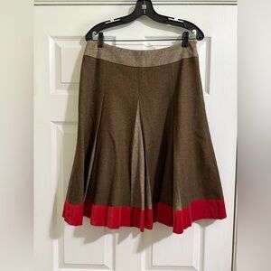Boden Brown Herringbone Skirt with Red Velvet Stripe - Size 12L - NWOT